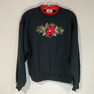 vintage Christmas holiday Sweatshirt Poinsettia size small Top Stitch